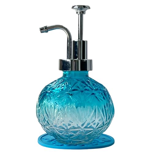 Birugen Vintage Soap Dispenser for Bathroom,Glass Kitchen Soap Dispenser with Pump,Farmhouse Antique,Cute Small Rustic Decor (Blue)