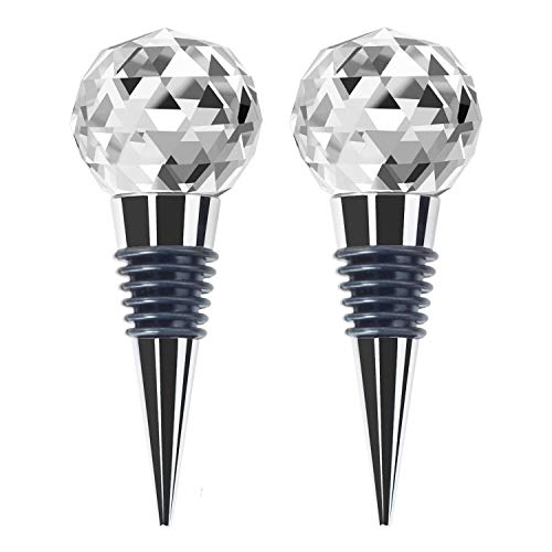 JETKONG Metal Wine and Beverage Bottle Stopper Crystal Clear Stainless Steel Wine Stopper Set of 2