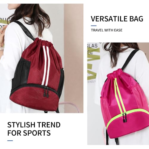 Image of JELUTAR Drawstring Backpack Gym Bag with Shoes Compartment, Burgundy