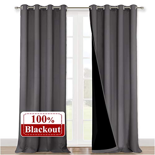 Image of NICETOWN 100% Blackout Blinds, Set of 2, 52 inches x 120 inches, Laundry Room Decor Window Treatment Curtains for Large Patio Sliding Door, Thermal Insulated Grey Curtains for Bedroom