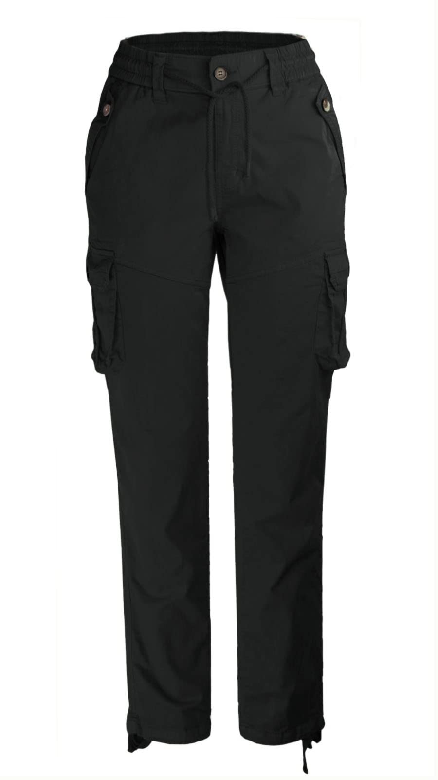 FOURSTEEDS Women's Casual Loose Fit 6 Pockets Cargo Pants Plus Size Camouflage Work Pants Black US 24