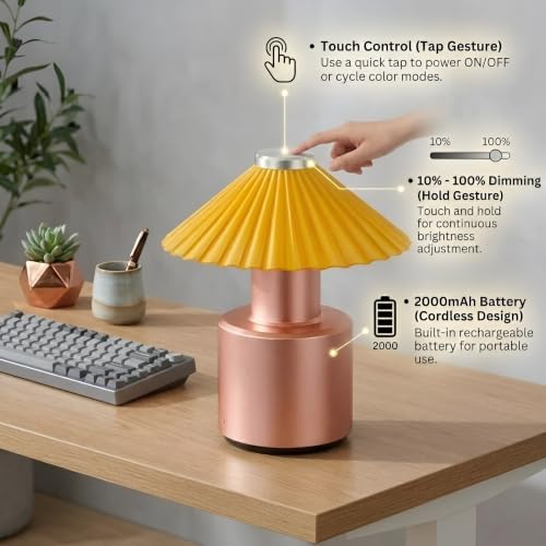 Image of XERGY USB Rechargeable Modern Touch Control LED Table Lamp, Elegant Dome Design with Warm White Light, 2000mAh Battery, Dimmable, Decorative Desk Night Lamp for Home, Office, Gift & Hotel Decor