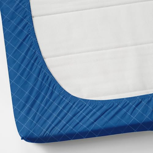 Image of Blue Strip 220TC Glace Cotton Elastic Fitted Bedsheets Single Bed with 1 Pillow Cover | Single Bed with All Around Elastic, Size 42 inch x 75 inch Inches