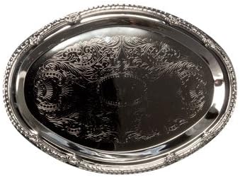 2 pack, Etched Nickel-Plated Oval Serving Trays