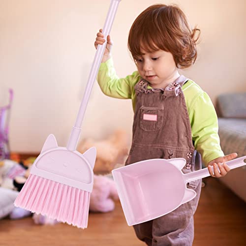 Image of Happyyami Mini Broom with Dustpan Housekeeping Helper Set Kids Cleaning Dustpan Plastic Little Dustpan Broom for Household Sweeping Parts Accessories Pink