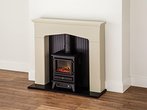 Adam Ludlow Stove Suite in Stone Effect with Hudson Electric Stove in Black, 48 Inch