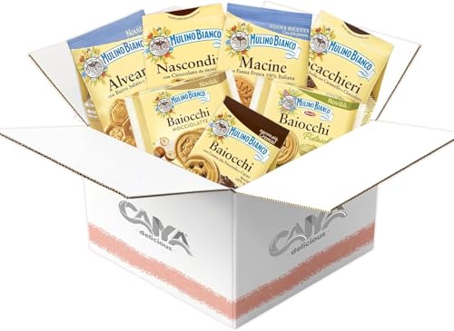 Box Prima Colazione - Assortimento Biscotti 7 Confezioni (Baiocchi, Macine, Nascondini, Scacchieri, Alveari) per mulino bianco - Idea Regalo, Formato Scorta,
