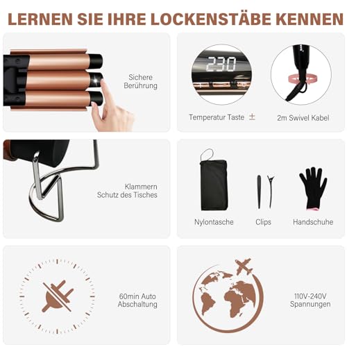 Lockenstab 5 in 1 mit 3 Stäben 10-32mm für verschiedene Frisuren