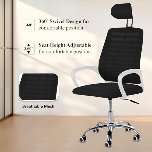 Image of Casa Copenhagen (Pack of 3 Mesh Office Desk Chair,Rocking Ergonomic Computer Chair Adjustable High with Headrest and Comfortable Armrest Swivel - Black & White Handle