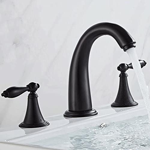 Robinet d'évier en laiton noir à 3 trous et double poignée pour salle de bain moderne