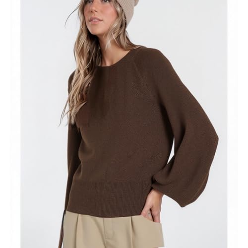 Xunger Women's Batwing Sleeve Sweater Lightweight Ribbed Hem Knit Top Oversized Casual Crewneck Pullover4