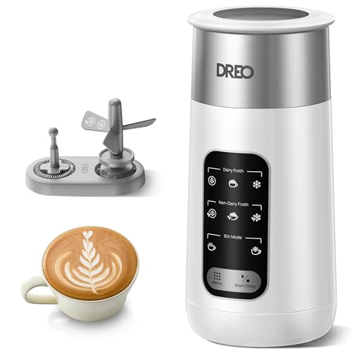 DREO Espumador de Leche, 8-en-1 Espumador Eléctrico para Latte Art y Café, 255.1g/435 ml para Espuma Caliente y Fría, Calentador Automático de Leche para Leche y Bebidas Vegetales con LED