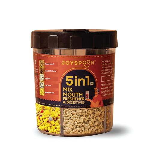 Image of JoySpoon 5-in-1 Mix Mukhwas & Mouth Freshener 220g - Elaichi Saunf, Gulab, Rajwadi, Tini Mini & Jet After-Meal Snacks