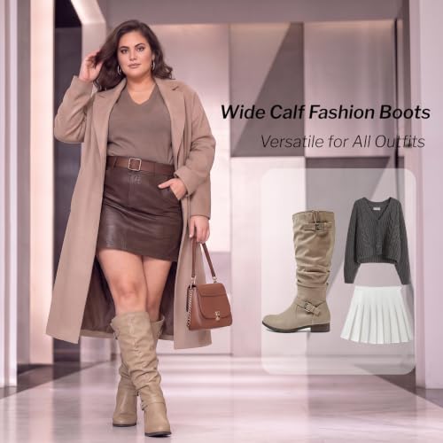 Image of Luoika Women's Extra Wide Calf Knee-High Boots | Wide Width, Round Toe, Plus Size, Slouchy Boots, Low Heel, Winter Boots.
