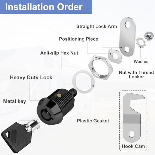 Cylinnda Black Toolbox Lock with Keys, Cabinet Locks Keyed Alike, Hook Cam, Tubular Cam Lock, Tool Box Lock with Manual, Zinc Alloy (5/8 Inch 2 Pack-Black) by Cylinnda - Image 4