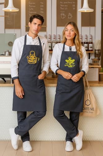 Image of Waterproof Printed Kitchen Apron for Women & Men, Adjustable Neck Cooking Apron with Front Pocket, Oil & Stain Resistant Apron for Cooking, Baking & Kitchen Use