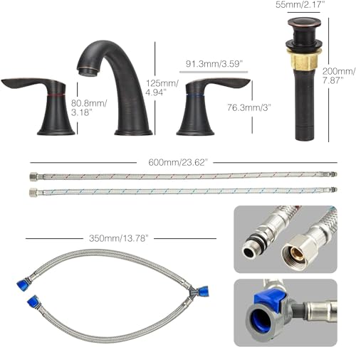 Bathroom Faucet, 8 Inch Bathroom Faucets for Sink 3 Hole, Widespread Brushed Nickel Bathroom Faucet with Pop up Drain and cUPC Lead-Free Hose (Oil Rubbed Bronze 2 Packs)