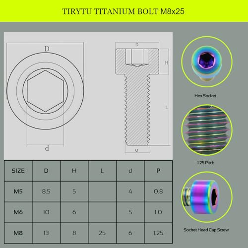 Image of M8x25 Titanium Bolts Hex Socket Cap Screw, Colorful, 4PC