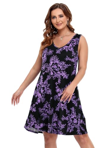 Image of BELAROI Women Casual Summer Beach Dresses Plus Size Sundress V Neck Pockets Swing Tank Dress Cover Ups