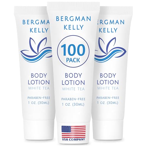BERGMAN KELLY - Travel Size Lotion - 1 fl oz 100 PK White Tea - Delight Your Guests with Invigorating and Refreshing Body Lotion - Quality Mini and Small Size Guest Hotel Toiletries in Bulk