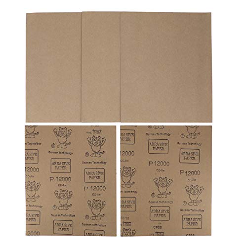 9x11 inch 5 Sheets Sandpaper, Wet or Dry 12000 High Grit Extra Fine Sand Paper, Silicon Carbide Waterproof Abrasive Pads for Automotive Sanding, Wood Turing Finishing, Metal Furniture Polishing