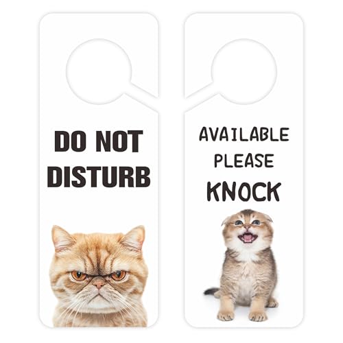 Do Not Disturb Door Hanger Signs (2 Pack) with Cat Design