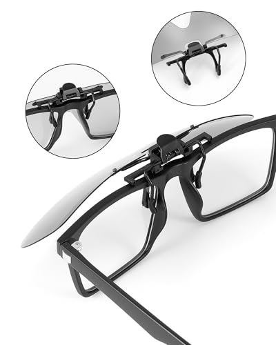 Image of JM Polarized Clip on Sunglasses Frameless Flip Up One Piece Shield Lens for Prescription Glasses