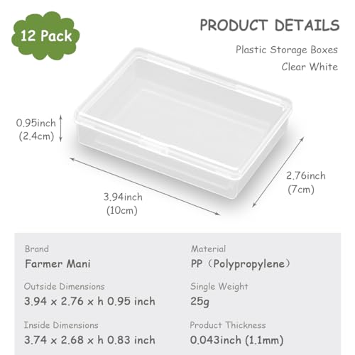 Image of 12 Pieces Rectangular Clear Plastic Storage Containers (3.94 x 2.76 x 0.95 inch) for Tiny Items and Other Craft Projects