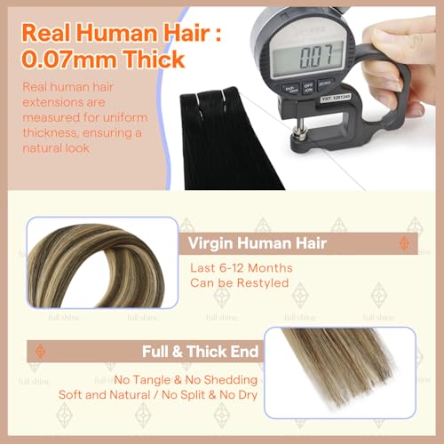 Image of Full Shine Tape in Hair Extensions Human Hair 14Inch Machine Virgin Tape in Extensions Color Medium Brown to Honey Blonde Balayage Short Skin Weft Hair Extensions 10Pcs 20Gram for Women