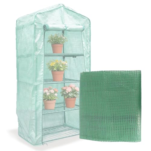 4 Tier Greenhouse Replacement Cover 63 x 27.2 x 19.3Greenhouse PE Cover with Roll-Up Zipper Door & Screen Ventilation Waterproof UV Resistant Outdoor Greenhouse Cover (Frame Not Included)