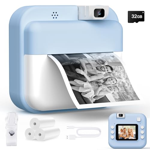 Teoryieer Cámara de Fotos Instantánea, Pantalla HD de 2.0 Pulgadas y 48 MP, 1080P cámara de Fotos Infantil, Tarjeta de 32 GB y 3 Rollos de Papel de Impresión, Ideal para Niños de 3 a 12 Años (Azul)