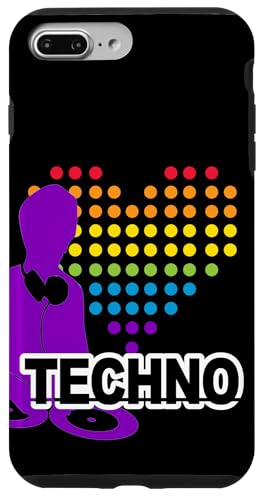 DJ avec tourne-disque et cœur, batterie et basse, techno Coque pour iPhone 7 Plus/8 Plus