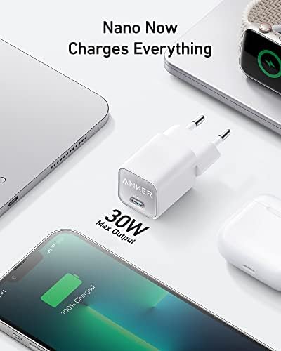 Anker Ładowarka USB C GaN 30 W, 511 (Nano 3), PIQ 3.0 PPS, szybka ładowarka, kompatybilna z iPhone 14/14 Pro/14 Pro Max/13 Pro / 13 Pro Max, Galaxy, Pixel 4/3, iPad (bez kabla do ładowania)