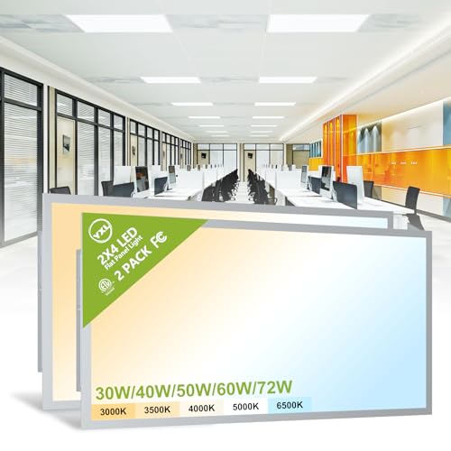 YXL 2 Pack 2x4 LED Flat Panel Light Drop Ceiling Light Fixture 9576LM 5CCT LED Drop Ceiling Office Light 72W/60W/50W/40W/30W Selectable 6500K/5000K/4000K/3500K/3000K Dimmable 0-10V ETL