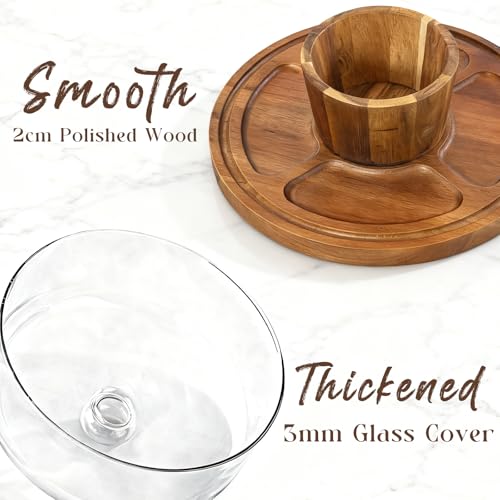 Acacia Wood Cake Stand with Lid, 12" Glass Cake Stand with Dome Cake Holder, 2-in-1 Dessert Table Display Set & Charcuterie Board for Weddings, Parties, Bakeries - Image 6