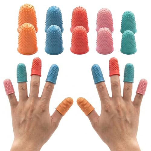 10PCS Rubber Finger Tips Protectors 5 Colors 2 Each Reusable Silicone Thimbles for Sewing Craft Paperwork & Money Counting