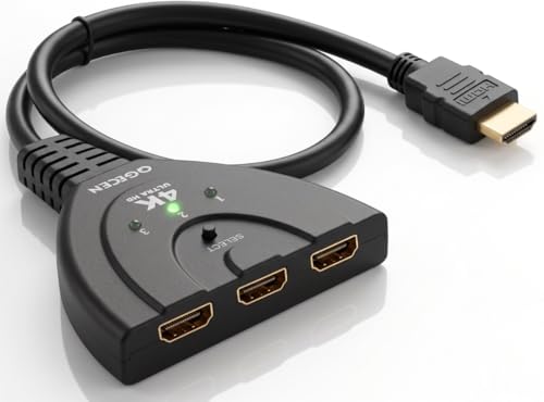 QGECEN Multiprise HDMI Switch 3 Ports Commutateur HDMI Sélecteur Splitter, 3 Entrées à 1 Sortie Switcher pour TV, PC, projecteur, Chromecast, Android Box,...