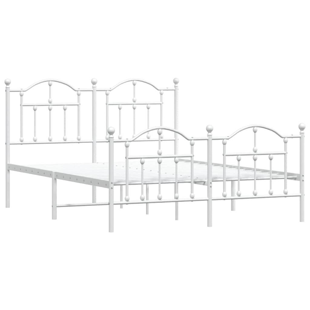 vidaXL Metal Bed Frame, Bed Base with Headboard and Footboard, Bedstead for Bedroom Living Room, Mattress Foundation, Modern Style, White 140x200 cm