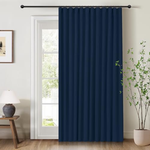 Image of INOVADAY 100% Blackout Curtains for Bedroom, Midnight Blue Black Out Curtains 84 Inch Long, Clip Rings Linen Blackout Drapes, Thermal Insulated Room Darkening for Living Room, 1 Panel - W102xL84