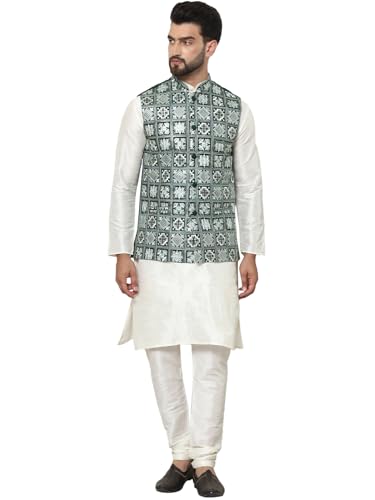 Image of SOJANYA (Since 1958 Men's Silk Blend Kurta Pyjama with Embroidered Nehru Jacket