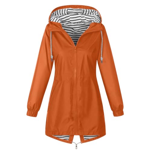 JIEMUXIU Large Orange Rain Jacket for Women – Lightweight, Waterproof Windbreaker with Pockets & Hood - Image 6