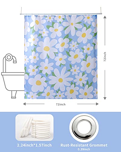 Ysohq Floarl Daisy Shower Curtain For Bathroom - Waterproof Stall Size Plant Patterned Aesthetic Cute Kids Shower Curtain For Summer Bathroom Decor W 72 X L 72 Inches With 12 Hooks #TOP6