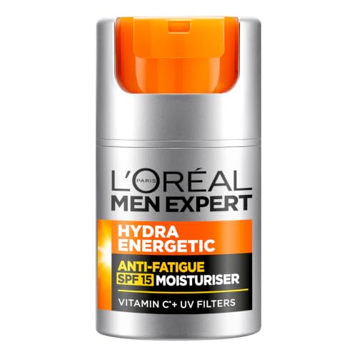 LOréal Men Expert Hydra Energetic 24h Moisturiser SPF15. Anti-Fatigue with Vitamin C & Guarana. Broad UV protection for Tired Skin. Hydrates 24H 50ml.