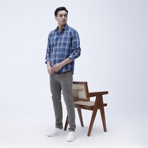 Image of BASICS 100% Cotton Checked Shirt for Men | Slim Fit | Everyday Smart Casual Wear | Full Sleeve