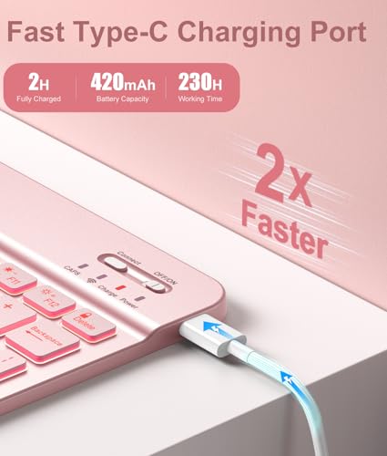 Image of Hamile for iPad 11th 10th Generation Case with Keyboard - 7 Colors Backlit Wireless Detachable Folio Keyboard Cover with Pencil Holder for iPad A16 11-inch 2025 10th Gen 10.9 Inch 2022 (Pink Rose)
