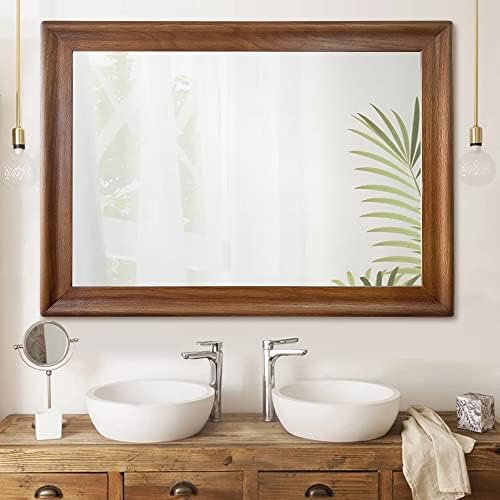 CULER Rustic Wood Wall Mirror for Bathroom,Rectangle 24 x 32 inch Hanging vatiny Mirrors with Wooden Frame for Living Room,Bedroom,Entryway(Walnut Brown)