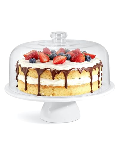Yedio 12 Inch Porcelain Cake Stand with Dome, White Round
