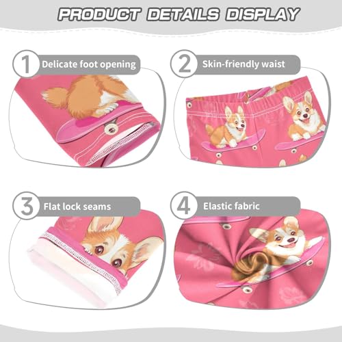 Corgi Skateboarding Girls Leggings,Workout Leggings for Girls Toddler Athletic Legging Size for 3-10T3