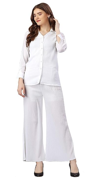 Agrahari Brothers Tex. Co Women's White Solid Co-ord Set (White) (D-117)