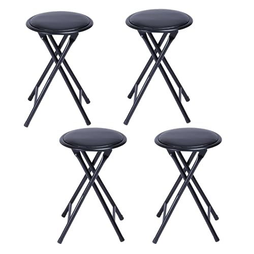 Homy Casa 18-Inch Backless Folding Stool with Padded Seat, Portable & Space-Saving, 200lb Weight Capacity, Multipurpose Stool for Kitchen, Counter, Rec Room, Garage, Small Spaces, Black (Set of 4)